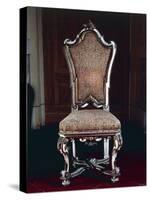 Baroque Style Chair with Upholstered High Back, Carved and Gilt Wood, Soragna Castle-null-Stretched Canvas