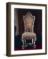 Baroque Style Chair with Upholstered High Back, Carved and Gilt Wood, Soragna Castle-null-Framed Giclee Print