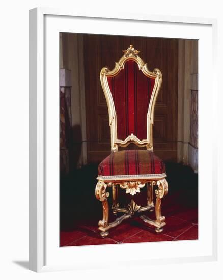 Baroque Style Chair with Upholstered High Back, Carved and Gilt Wood, Soragna Castle-null-Framed Giclee Print