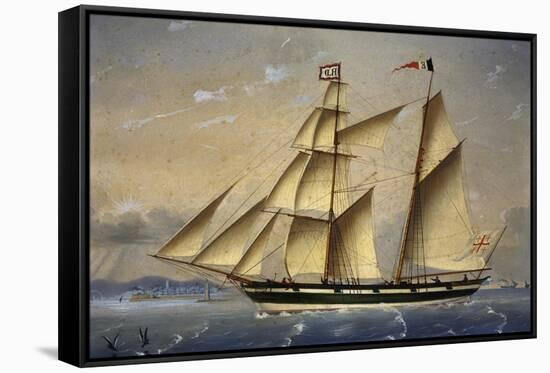 Barquentine with Flag of Holy Land, 1849-Louis Renault-Framed Stretched Canvas
