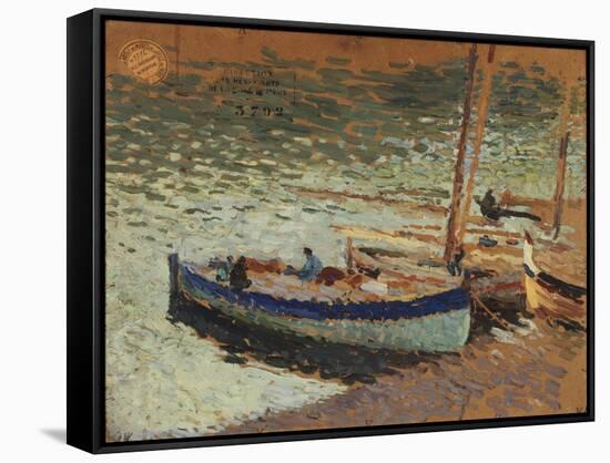 Barques au port (dos du tableau bouquet de bleuets)-Henri Martin-Framed Stretched Canvas