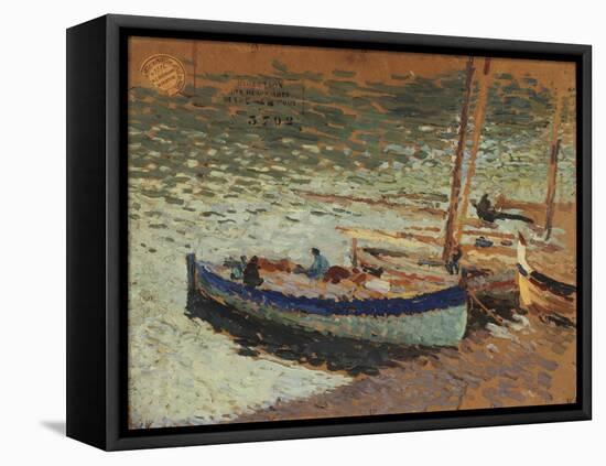 Barques au port (dos du tableau bouquet de bleuets)-Henri Martin-Framed Stretched Canvas