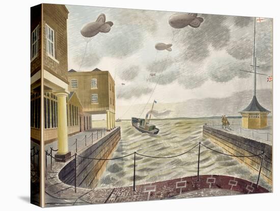 Barrage Balloons Outside a British Port-Eric Ravilious-Stretched Canvas