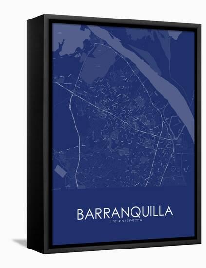 Barranquilla, Colombia Blue Map-null-Framed Stretched Canvas