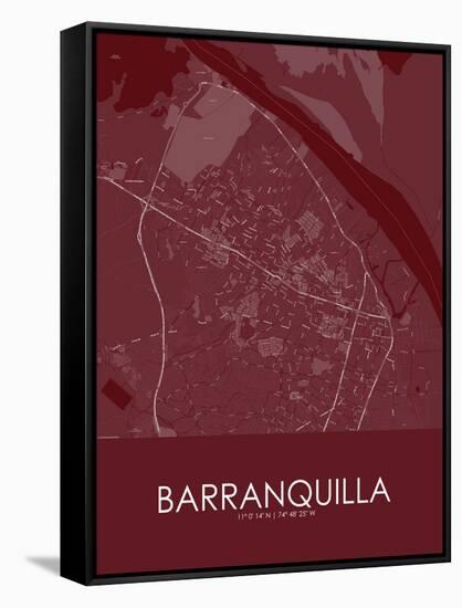 Barranquilla, Colombia Red Map-null-Framed Stretched Canvas