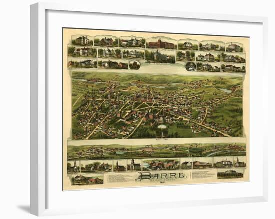 Barre, Massachusetts - Panoramic Map-Lantern Press-Framed Art Print