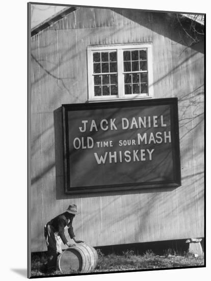 Barrel Being Rolled to Warehouse at Jack Daniels Distillery-Ed Clark-Mounted Premium Photographic Print