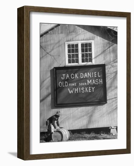 Barrel Being Rolled to Warehouse at Jack Daniels Distillery-Ed Clark-Framed Photographic Print