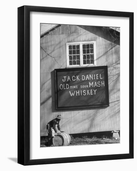 Barrel Being Rolled to Warehouse at Jack Daniels Distillery-Ed Clark-Framed Photographic Print