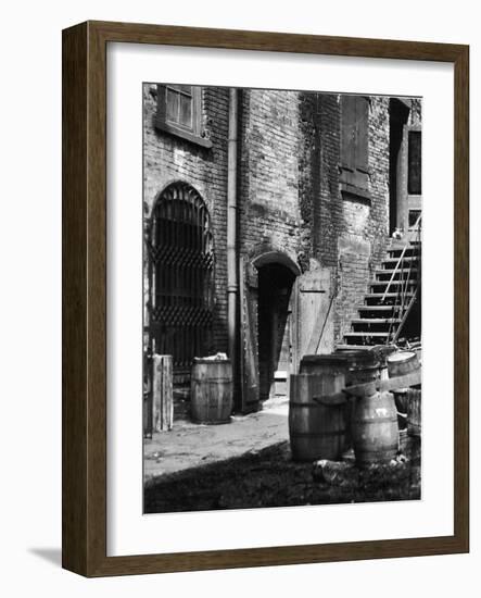 Barrels and Staircase in Alley on the Bowery, New York-Emil Otto Hoppé-Framed Photographic Print