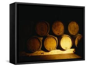 Barrels in a Cellar, Chateau Pavie, St. Emilion, Bordeaux, France-null-Framed Stretched Canvas