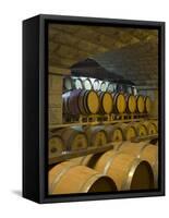 Barrels in Cellar at Chateau Changyu-Castel, Shandong Province, China-Janis Miglavs-Framed Stretched Canvas