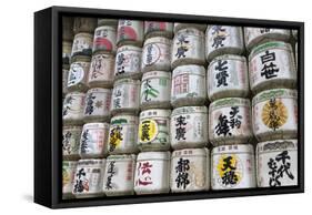 Barrels of Sake Wrapped in Straw at the Meiji Jingu, Tokyo, Japan, Asia-Stuart Black-Framed Stretched Canvas