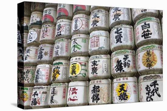 Barrels of Sake Wrapped in Straw at the Meiji Jingu, Tokyo, Japan, Asia-Stuart Black-Stretched Canvas