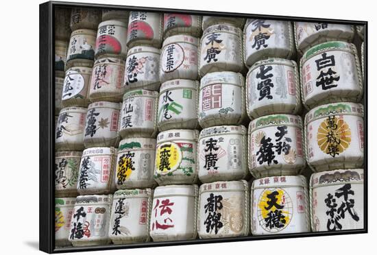 Barrels of Sake Wrapped in Straw at the Meiji Jingu, Tokyo, Japan, Asia-Stuart Black-Framed Photographic Print