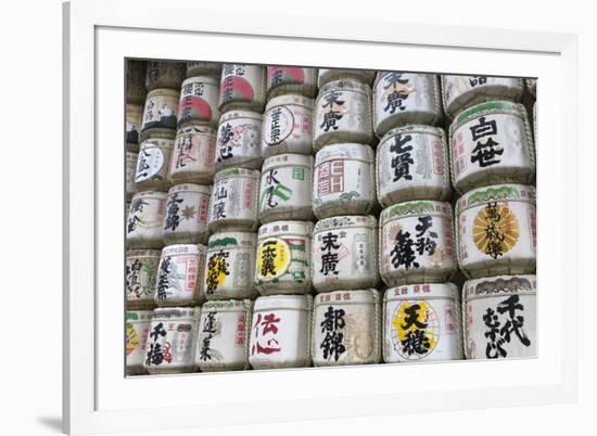 Barrels of Sake Wrapped in Straw at the Meiji Jingu, Tokyo, Japan, Asia-Stuart Black-Framed Photographic Print