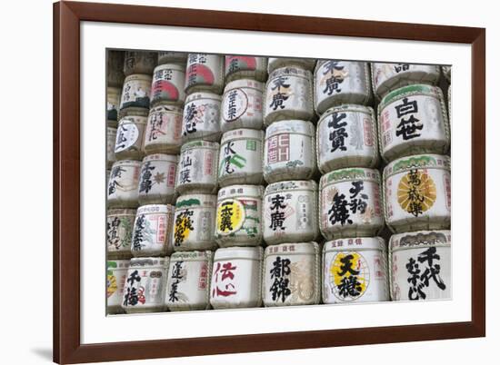 Barrels of Sake Wrapped in Straw at the Meiji Jingu, Tokyo, Japan, Asia-Stuart Black-Framed Photographic Print