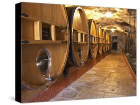 Barrels of Wine Aging in Cellar, Chateau Vannieres, La Cadiere d'Azur-Per Karlsson-Stretched Canvas