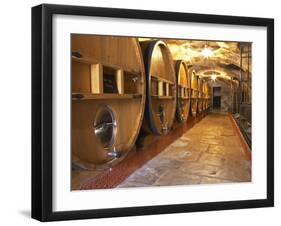 Barrels of Wine Aging in Cellar, Chateau Vannieres, La Cadiere d'Azur-Per Karlsson-Framed Photographic Print