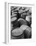 Barrels Sitting in Warehouse at Jack Daniels Distillery-Ed Clark-Framed Photographic Print