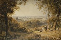 A View of Versailles with Elegant Figures in the Foreground at Sunset-Barret George the Younger-Framed Stretched Canvas