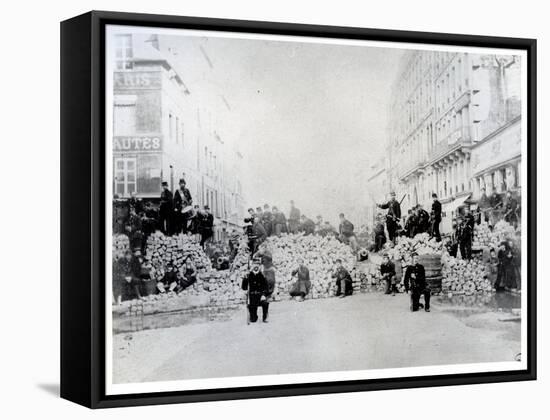 Barricade on Rue De Charonne During the Paris Commune, 18th March 1871 (B/W Photo)-French Photographer-Framed Stretched Canvas