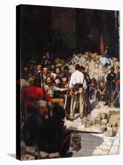 Barricade, the Paris Commune, May 1871-André Victor Édouard Devambez-Stretched Canvas