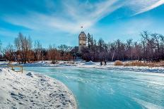 The Assiniboine Park Pavilion seen across the Duck Pond skating rink at Assiniboine Park-Barry Davis-Photographic Print