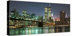 The Brooklyn Bridge and Twin Towers at Night-Barry Mancini-Stretched Canvas