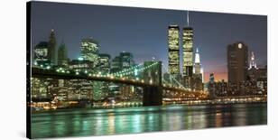The Brooklyn Bridge and Twin Towers at Night-Barry Mancini-Stretched Canvas