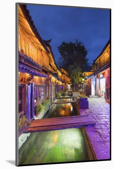 Bars and restaurants along canal at dusk, Lijiang, UNESCO World Heritage Site, Yunnan, China, Asia-Ian Trower-Mounted Photographic Print