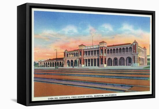 Barstow, California - Casa Del Desierto and Fred Harvey Hotel View-Lantern Press-Framed Stretched Canvas