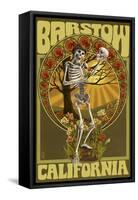 Barstow, California - Day of the Dead - Skeleton Holding Sugar Skull-Lantern Press-Framed Stretched Canvas