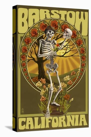 Barstow, California - Day of the Dead - Skeleton Holding Sugar Skull-Lantern Press-Stretched Canvas