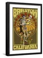 Barstow, California - Day of the Dead - Skeleton Holding Sugar Skull-Lantern Press-Framed Art Print