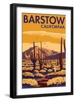 Barstow, California - Desert Scene with Cactus-Lantern Press-Framed Art Print