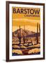 Barstow, California - Desert Scene with Cactus-Lantern Press-Framed Art Print