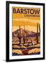 Barstow, California - Desert Scene with Cactus-Lantern Press-Framed Art Print