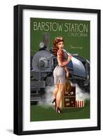 Barstow Station, California - Locomotive Pinup Girl Railroad Trip-Lantern Press-Framed Art Print