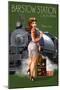 Barstow Station, California - Locomotive Pinup Girl Railroad Trip-Lantern Press-Mounted Art Print