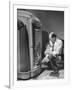 Bartender at the Sawteeth Club, Jack Wills with His Daughter Jane Listening to the Jukebox-null-Framed Photographic Print