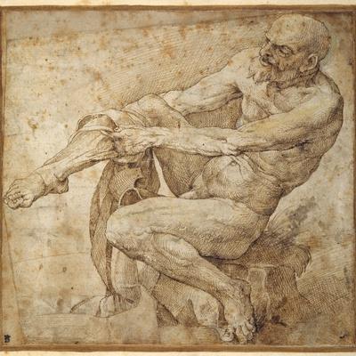 Naked Man Pulling on His Hose, after Marcantonio Raimondi and Michelangelo Buonarroti