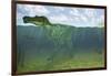 Baryonyx Swimming Amongst Some Lepidotes Fish-null-Framed Art Print