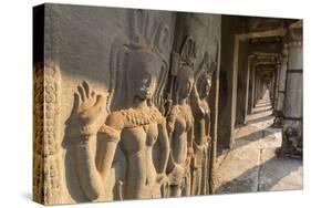 Bas-Relief Carvings of Apsara, Angkor Wat, Angkor, UNESCO World Heritage Site, Siem Reap, Cambodia-Michael Nolan-Stretched Canvas