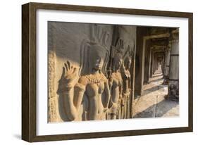 Bas-Relief Carvings of Apsara, Angkor Wat, Angkor, UNESCO World Heritage Site, Siem Reap, Cambodia-Michael Nolan-Framed Photographic Print