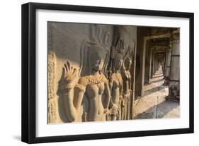 Bas-Relief Carvings of Apsara, Angkor Wat, Angkor, UNESCO World Heritage Site, Siem Reap, Cambodia-Michael Nolan-Framed Photographic Print