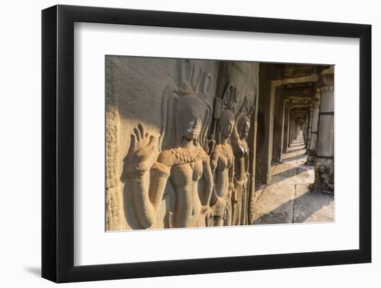 Bas-Relief Carvings of Apsara, Angkor Wat, Angkor, UNESCO World Heritage Site, Siem Reap, Cambodia-Michael Nolan-Framed Photographic Print