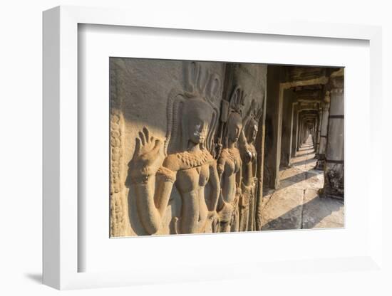 Bas-Relief Carvings of Apsara, Angkor Wat, Angkor, UNESCO World Heritage Site, Siem Reap, Cambodia-Michael Nolan-Framed Photographic Print