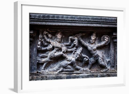 Bas Relief Depicting Durga Slaying Demon (Maheeshasuramardini). Brihadishwara Temple. Tanjore (Than-f9photos-Framed Photographic Print