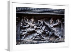 Bas Relief Depicting Durga Slaying Demon (Maheeshasuramardini). Brihadishwara Temple. Tanjore (Than-f9photos-Framed Photographic Print